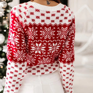 Women Sweater Christmas Snowflake Knitted Long Sleeve O Neck Ladies Jumper Fashion Casual Winter Autumn Printed Pullover Clothes