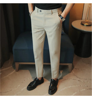 Men Dress Suits Pants Ankle Length Slacks Slim Fit Elegant Men's Formal Trousers Costume Homme Social Trousers Male Clothes 2023