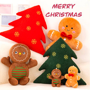 Adorable Ginger Bread Plush Toy Stuffed Caramel Chocolate Gingerbread Man Cushion Christmas Tree House Bow Ring Decor Xmas Deer