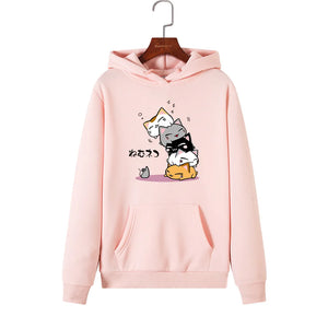 Women's Kawaii Cat Hoodies, Hooded Sweatshirt, Warm Streetwear, Cute Cartoon Hoodies, Plus Size, Fashion, Autumn, Winter