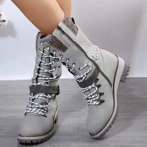 2023 Winter Outdoor Shoes for Women Side Zip Women's Mid-Calf Boots Square Heel Casual Women's Shoes Med Heel Ladies Boots