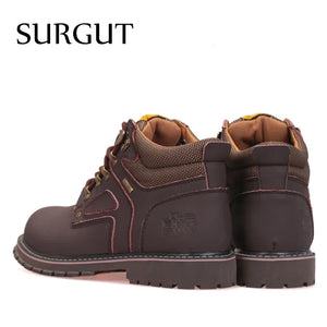 SURGUT Brand Super Warm Men's Winter Leather Men Waterproof Rubber Snow Boots Leisure Boots England Retro Shoes For Men Big Size