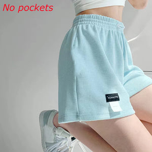 Women's Letter Label Shorts High Waisted Sports Shorts Loose Bottoms Casual Aesthetic Elastics Shorts Female Solid Homewear