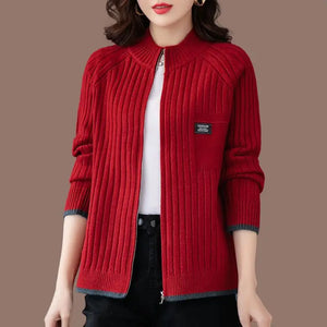 Simplicity Elegant Solid Office Lady Fashion Loose Casual Women's Clothing Zipper Screw Thread Long Sleeve Sweaters Cardigan