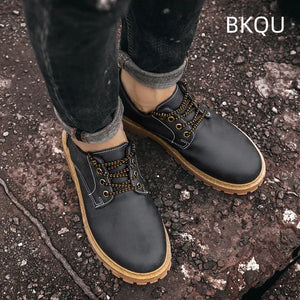 Men Leather Shoes Outdoor Wear-Resistant Flat Heel Walking Elastic Platform Casual Trendy All-match Spring and Autumn Main Push