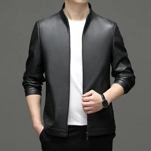 Leather Genuine Clothes Men's Stand Collar Luxury Jacket Autumn and Winter plus Velvet Warm Leisure Simple Coat