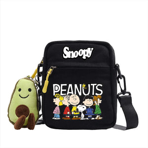 Snoopy Cartoon Four Colours Canvas Small Square Bag Men and Women Students High Value Anime Printing Shoulder Slanting Cross Bag