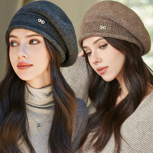 Autumn Winter Fasionable British Painter Style Elegant Cute Beret Warm Windproof Solid Color Pile Hat Premium Feel Versatile Cap