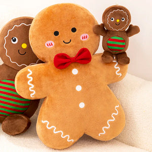 Adorable Ginger Bread Plush Toy Stuffed Caramel Chocolate Gingerbread Man Cushion Christmas Tree House Bow Ring Decor Xmas Deer