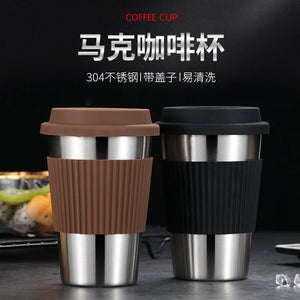 Reusable Coffee Stainless Steel Mug Creative Metal Japanese Style with Lid High Capacity Thermic Taza De Cafe Drinkware