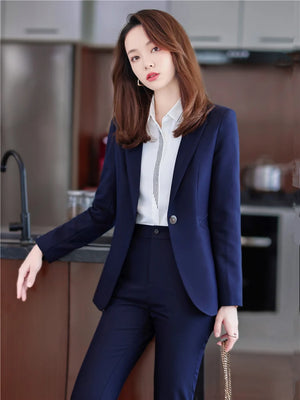 Spring Two-piece Set Pants Suit Blue Elegant Blazer Pants  Clothing Business Coat 2 Piece Sets Female Trouser Suits