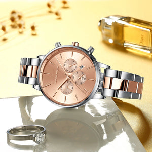 Fashion Women Watch Simple Style Multifunctional Dial Calendar Stainless Steel Waterproof Luxury Quartz TOP Ladies Wrist Watch