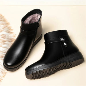 Autumn Winter Mum Warm Cotton Soft Shoes Women  Fleece Side Zip Thick Bottom Short Boots Leisure Round Head Flats Boots