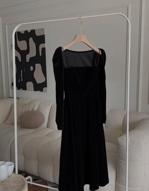 French Black Velvet Spaghetti Strap Midi Dresses for Women 2023 Autumn Elegant Party 2-piece A-line Evening Prom Female Clothing