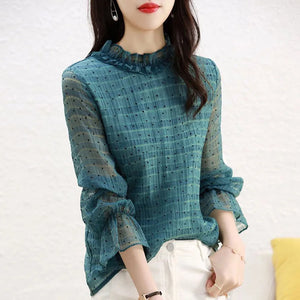 Elegant Ruffles Spliced Loose Polka Dot Blouse Women's Clothing 2023 Summer New Casual Pullovers Office Lady Flare Sleeve Shirt