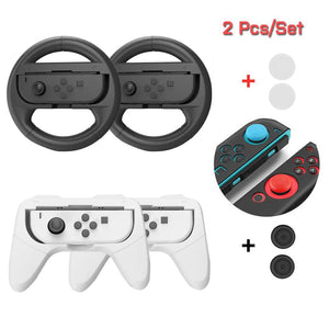 8 in 1 Siwthc Oled Accessories Kit 2 Racing Steering Wheel 2 Handle Grips 4 Analog Caps for Nintendo Switch Joycon Tennis Racket