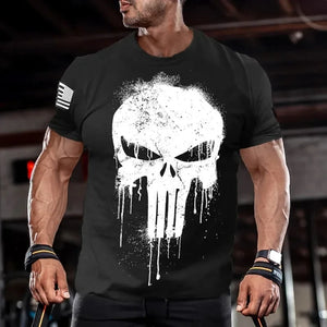 Men's T-shirt For Men 3D Print Military Patriotic Skull Dropped T Shirt Oversized Short-Sleeved Sportswear Top Tees Male Clothes