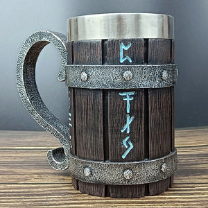 Viking Vintage Oak Barrel Beer Mug Stein with Stainless Steel Liner Coffee Cup Tea Mug Large Capacity Mug Pub Bar Party Gift