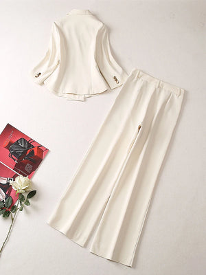 High Quality Women'S Designer Fashion Summer New Suit Coat Long Pants Milky White Party Gorgeous Chic Elegant Women's sets