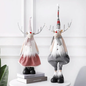 Christmas Elk Decoration Large Standing Handmade Plush Doll with Retractable Spring Legs for Christmas Tree Ornaments New Year