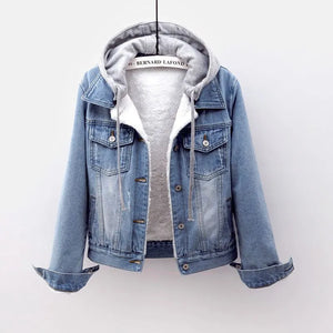 Pop Plus size 5XL Women Coat Short Denim Jacket Autumn Fashion Hooded Bomber Jacket Causal Detachable Hat Female Denim Coat P120