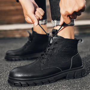 Tooling Boots Men's Ankle Leather Boot High Top RetroClassic British Anti-slip Street Motorcycle Shoes NewStyle Popular Model