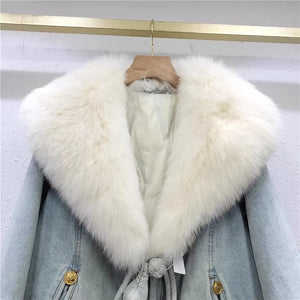 2023 Winter New Denim Parkas Women Down liner Short real Fox Fur Collar Fashion Coat Female down jacket Outerwear Y4609