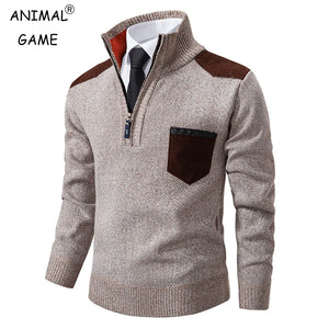 New Autumn Pullover Men's Sweater Half Zipper Patchwork Long Sleeve Warm Slim Sweaters Men Casual Fashion Sweater Men Clothing