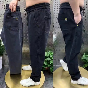 Harajuku Stretch Korea Streetwear Loose Solid Denim Jeans Elastic Waist for Men Spring Summer New plus size 7XL 8XL Casual Pants