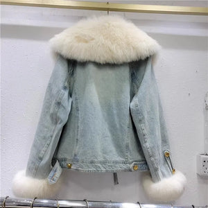 2023 Winter New Denim Parkas Women Down liner Short real Fox Fur Collar Fashion Coat Female down jacket Outerwear Y4609