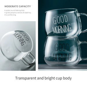 350ml Letter Printed Transparent Creative Glass Coffee Tea Mug Drinks Dessert Breakfast Milk Cup Glass Mugs Handle Drinkware