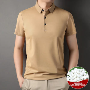 Top Grade 4.7% Mulberry Silk New Summer Brand Luxury Brand Polo Men Shirt Short Sleeve Plain Casual Tops Fashions Men Clothes