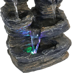 5-Stream Rock Cavern 13.5-Inch Tabletop Water Fountain with LED Multi-Colored Lights - Electric Submersible Pump