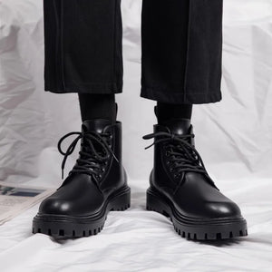 High Top Doc Martens Men's Summer Black English Cargo Leather Boots, Men's Premium Sense, Full Side Zipper Riders Riding Boots