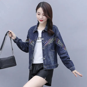 Women Denim Jacket Nice Spring Autumn New Korean Female Cowboy Coat Female Printing Tops Ladies Denim Jackets 5XL C178