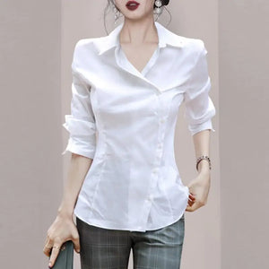 OL White Shirts Women Slim Spring Long Sleeve Ladies Tops Clothing All-match Summer Pure Casual Basic  Elegant Hot Sales Korean