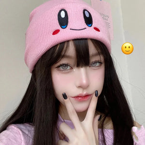 Kawaii Kirby Knitted Hat Anime Cartoon Unisex Smiley Eyes Embroidery Winter Hat Knit Bonnet Fashion Boy Girl Gift Toys