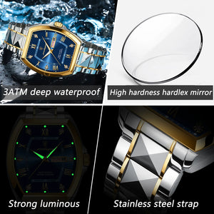 POEDAGAR Luxury Stainless Steel Watches for Man Luminous Waterproof Date Week Men Watch Tonneau Case Men's Quartz Watches Reloj