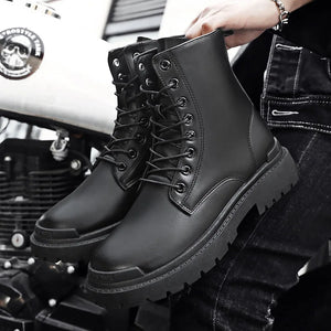 Men's Boots Fashion High-top Motorcycle Boot New Casual Leather Boots Waterproof Work Shoes for Men Lace Up Platform Ankle Boots