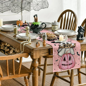 Pink Polka Dot Ghost Pumpkin Halloween Decoration Table Runner Bat Autumn Kitchen Table Decoration for Home Party Decoration