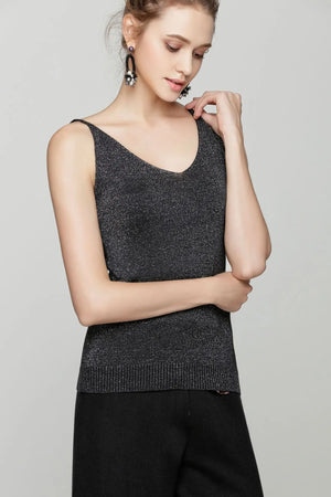 2024 Y2k Knit vest Camisole Crop Top for Women Sweater vests for Women Lurex Sexy V-Neck Tops Women's vest Summer outerwears