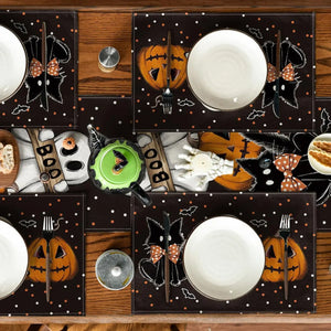 Polka Dot Ghost Pumpkin Cat Boo Halloween Placemats Set of 4, 12x18 Inch Seasonal Fall Table Mats for Party Kitchen Dining Decor