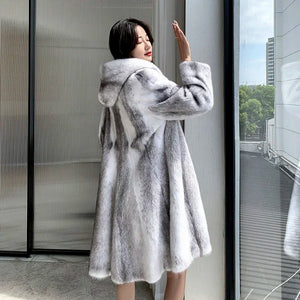 Cross Mink Fur Coat Women Luxury Winter Real Fur Coats Hooded Elegant Long Fur Jackets Women Clothing Fur Jacket Fourrure Femme