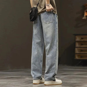 2024New Elastic loose straight jeans men's wide legged denim pants casual trousers Korean style Sportswear clothing  jeans pants