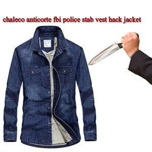 Anti-cut And Stab-resistant Plus Size Men Denim Shirt Self-defense Military Tactics Invisible Police Swat Fbi Safety Clothing