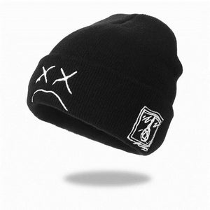 Beanie Knitted Hat hip-hop style  Embroidered Knitted hat with sad Expression  Warm Woolen hat for men and women