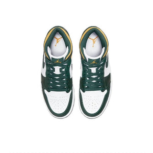 Original Air Jordan 1 Mid Seattle Supersonics High Top Retro Basketball Shoes Men's White Green Yellow Sneakers 554724-371