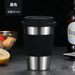 Reusable Coffee Stainless Steel Mug Creative Metal Japanese Style with Lid High Capacity Thermic Taza De Cafe Drinkware