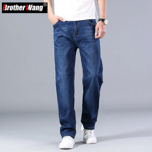 2023 New Classic Men's Thin Blue Jeans Advanced Stretch Loose Straight Denim Trousers Male Brand Pants Plus Size 40 42 44