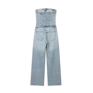 TRAF Off Shoulder Denim Jumpsuit Women Corset Jean Woman Jumpsuit Backless Long Jumpsuits Woman 2023 Summer Streetwear Overalls